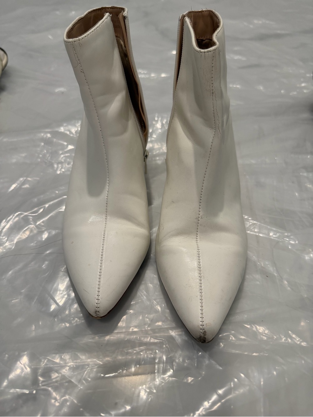 Women's White Pointed Toe Ankle Booties - Sleek Side-Zip Style